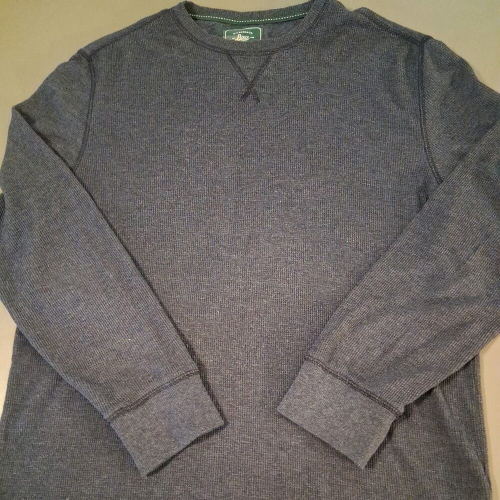 BASS Men's Gray Heather Thermal Shirt XL Waffle Crew Neck